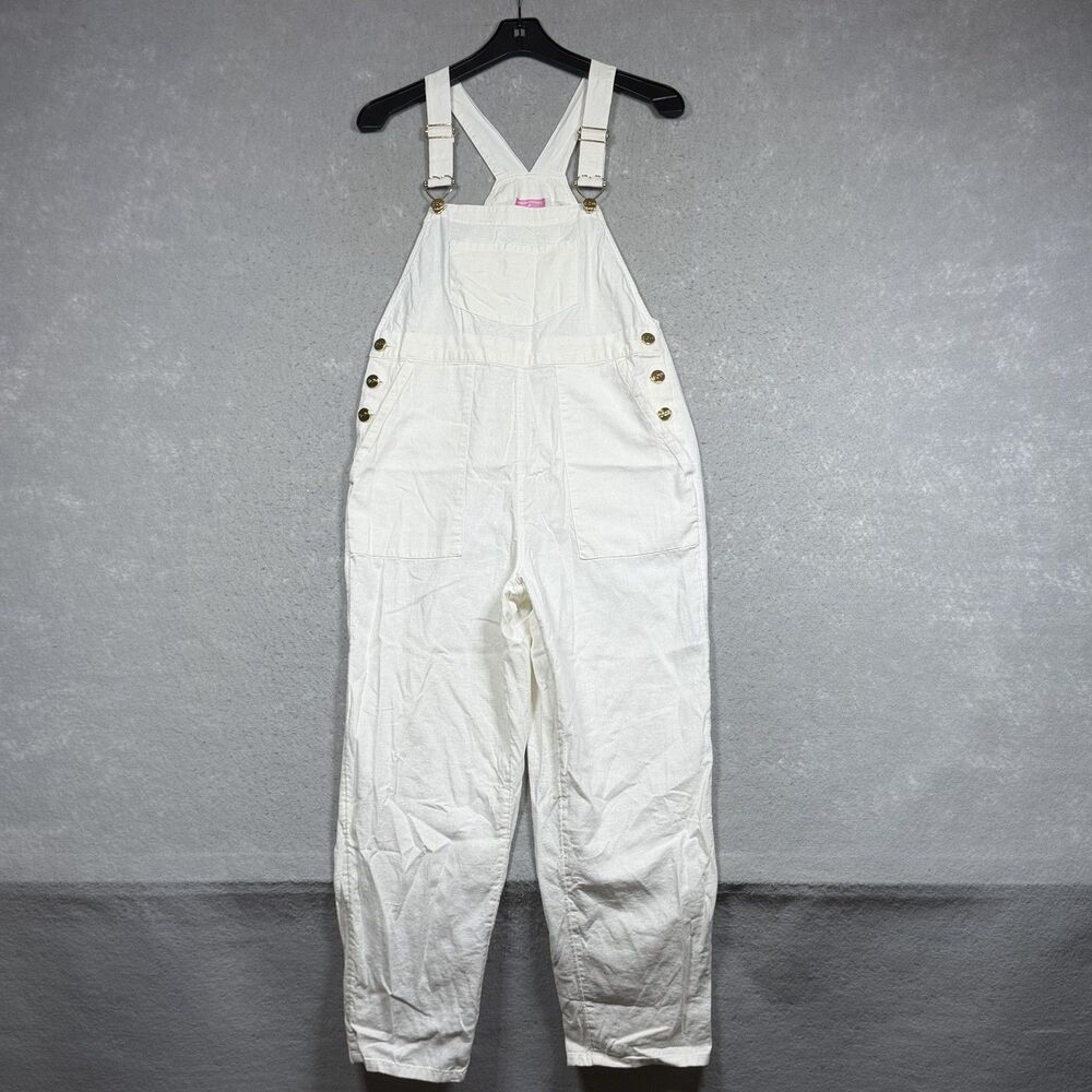 Stoney Clover Lane Jumpsuit Overalls Women’s Size XS White Linen Blend Pockets